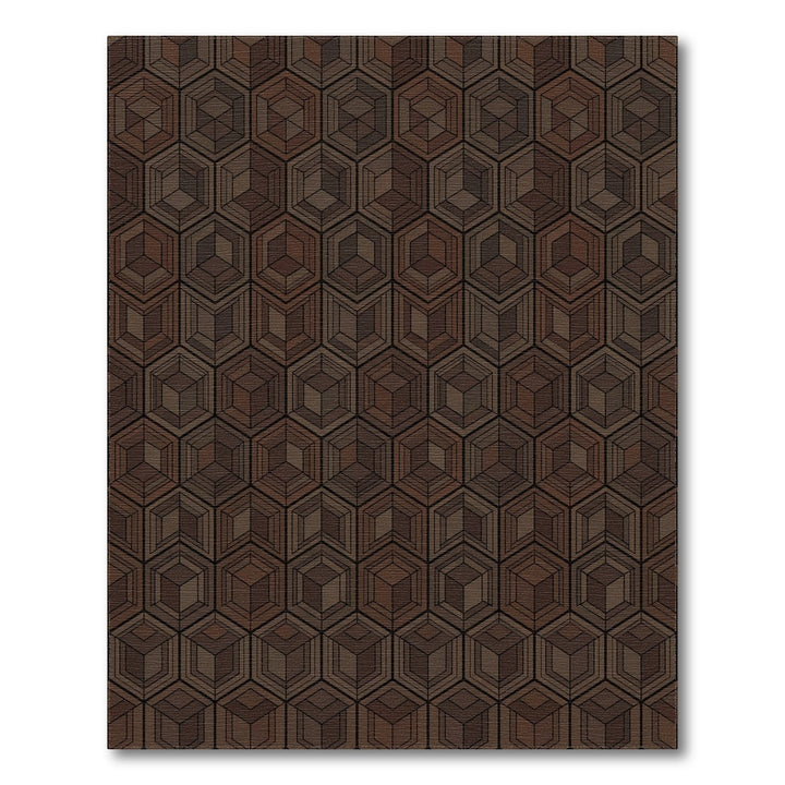 Brown Hexagonal Geometric Honeycomb Rug
