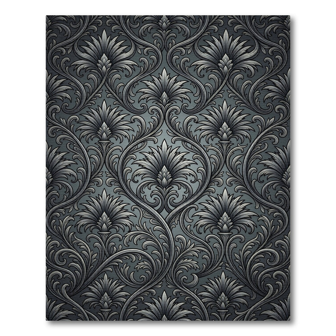 Victorian Dark Gray Floral Scroll Rug
