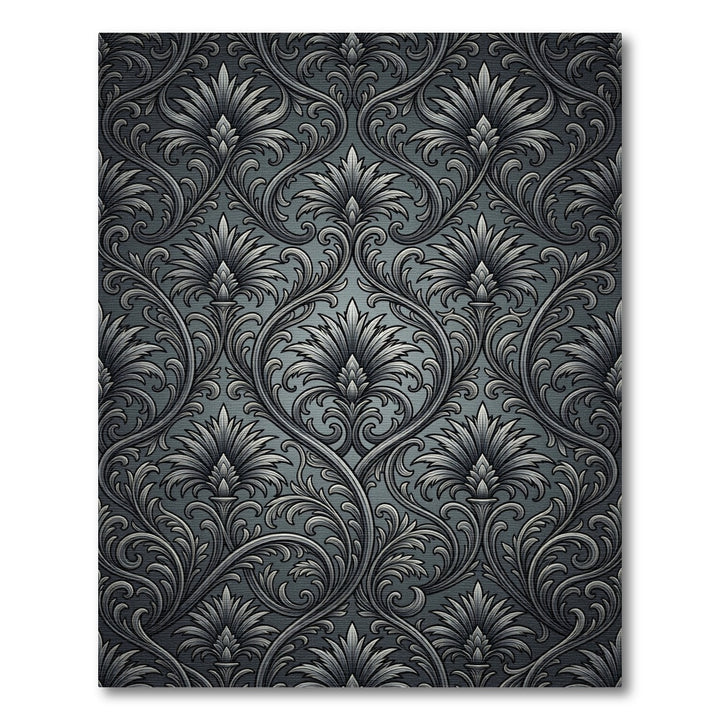 Victorian Dark Gray Floral Scroll Rug
