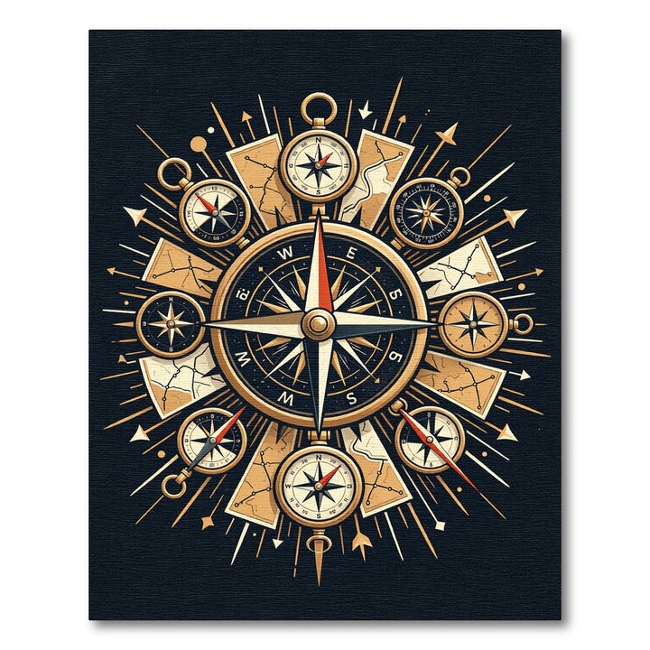 Vintage Compass Nautical Exploration Rug
