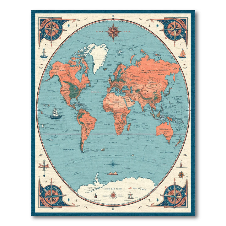 Vintage Circular World Map Area Rug