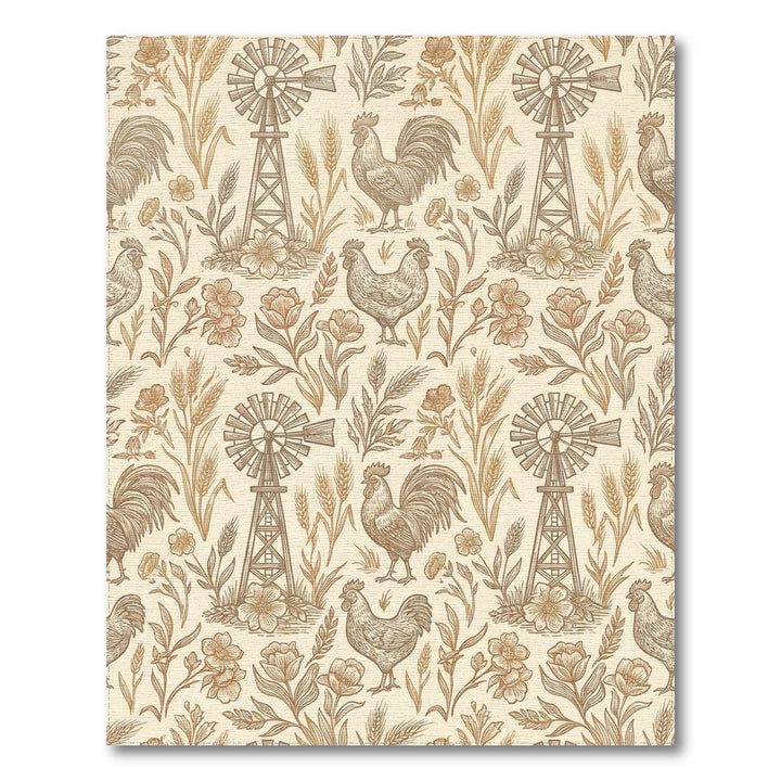 Farmhouse Rooster Windmill Floral Wheat Rug