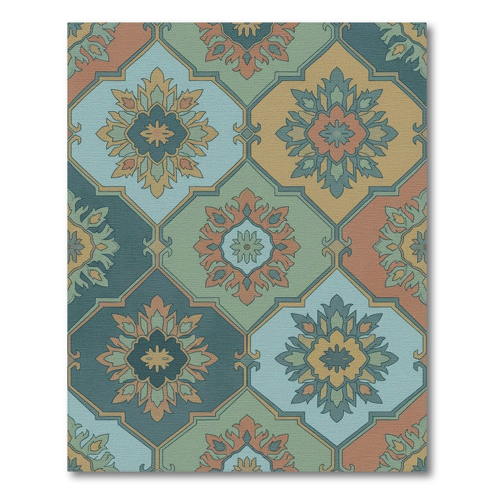 Earthy Jewel Toned Medallion Tile Rug