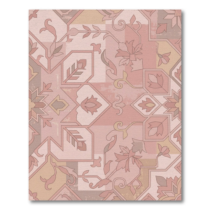 Dusty Rose Floral Geometric Patchwork Rug