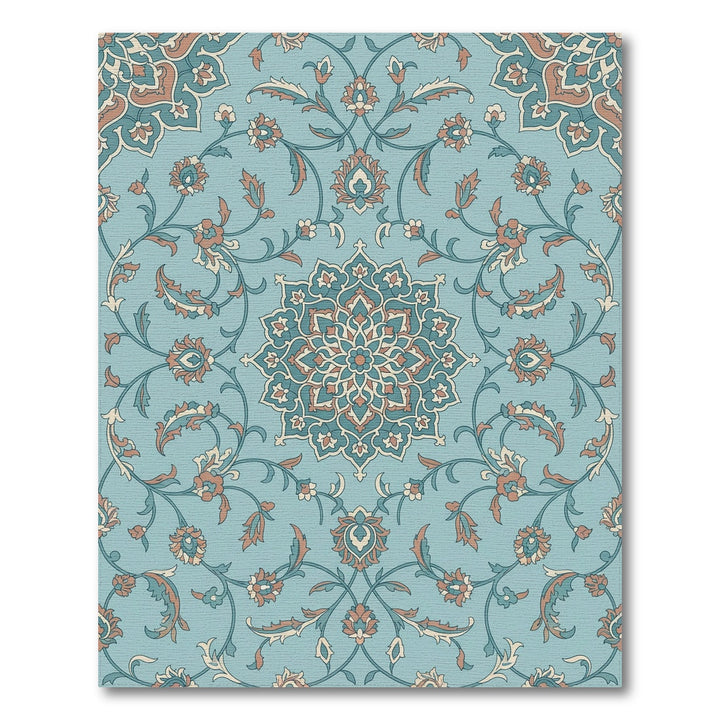 Teal Coral Floral Medallion Vines Rug
