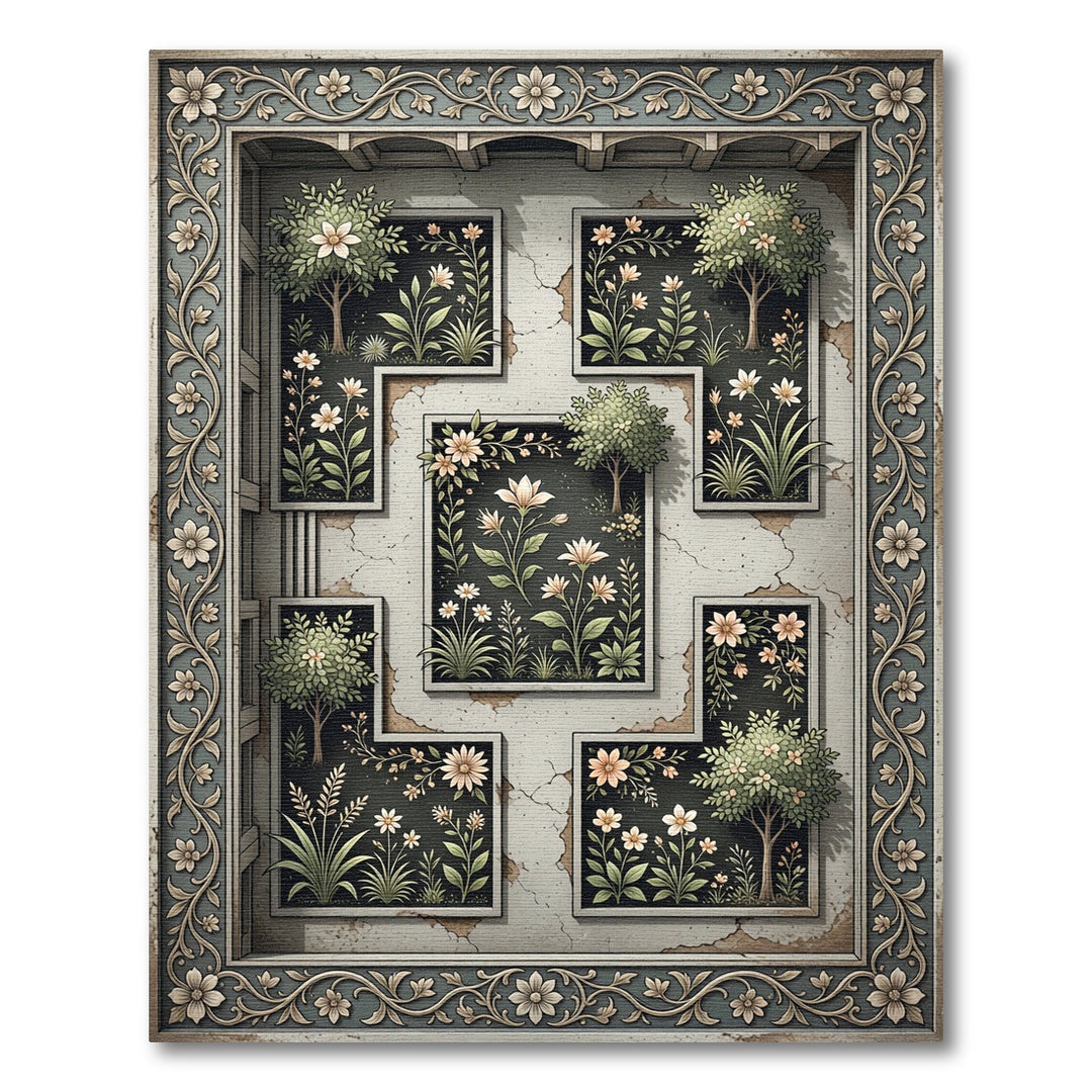 Ornate Floral Garden Vignette Rug