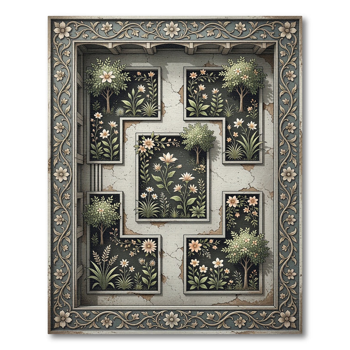 Ornate Floral Garden Vignette Rug