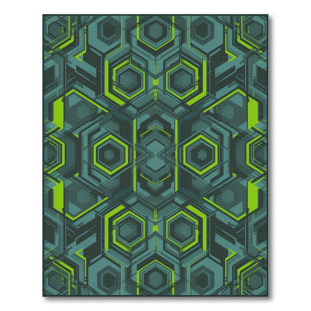 Neon Hex Geometric Teal Area Rug