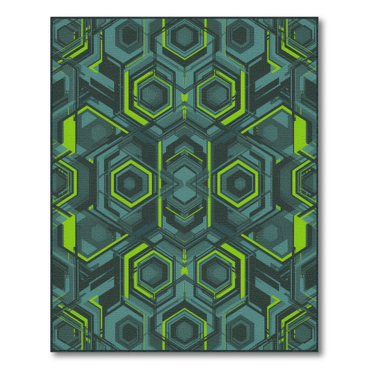 Neon Hex Geometric Teal Area Rug