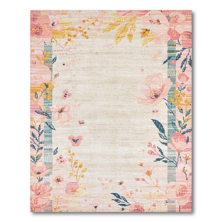 Pink Floral Vintage Border Pink Area Rug