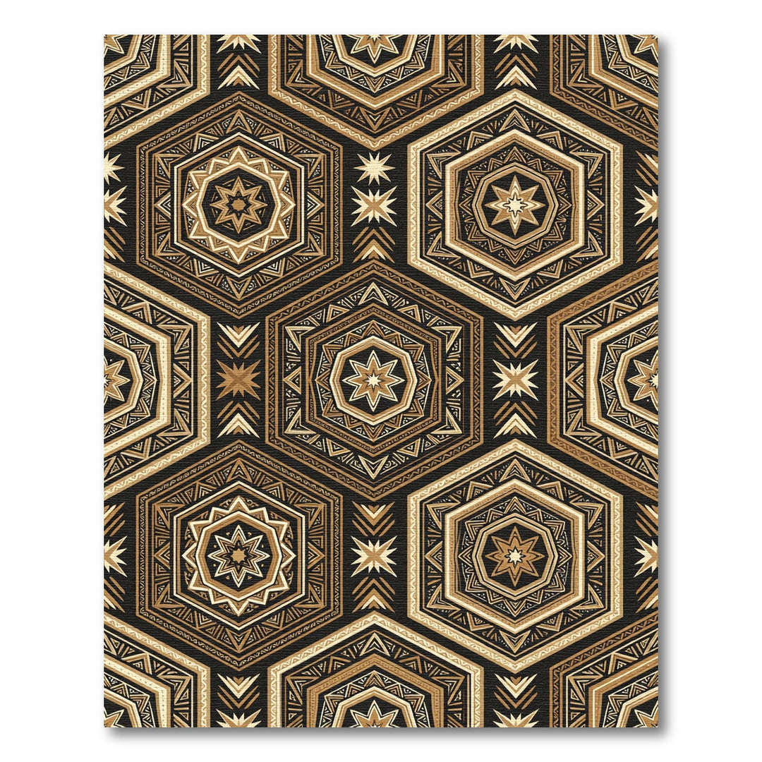 Gold Geometric Starburst Hexagon Rug