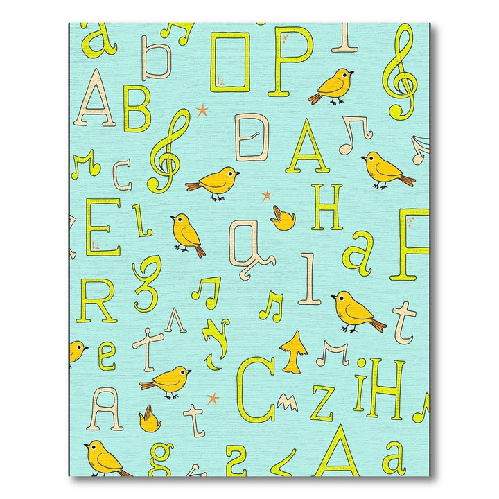Yellow Birds Musical Alphabet Pattern Rug