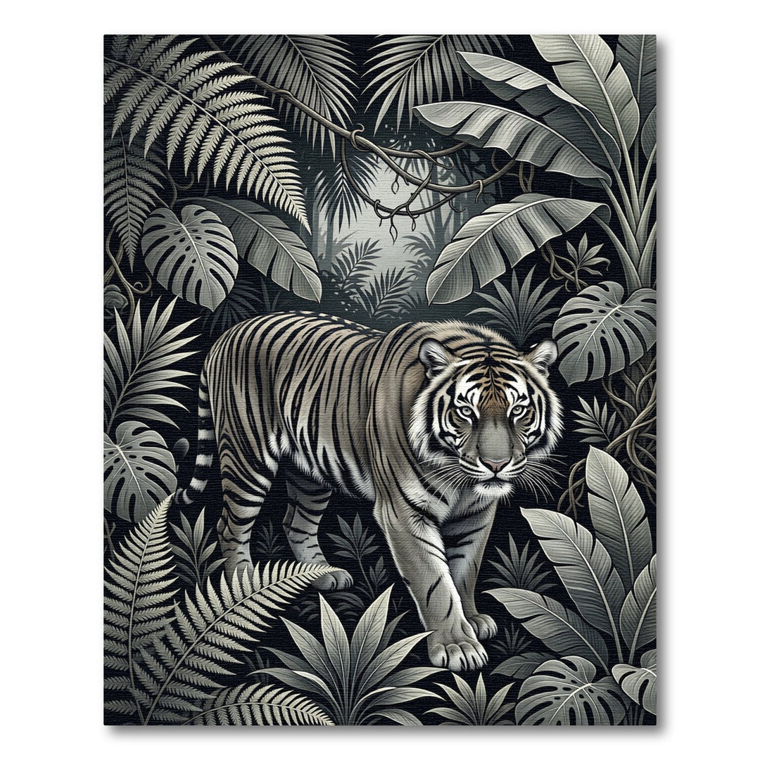 Monochromatic Tiger Amongst Lush Foliage Rug