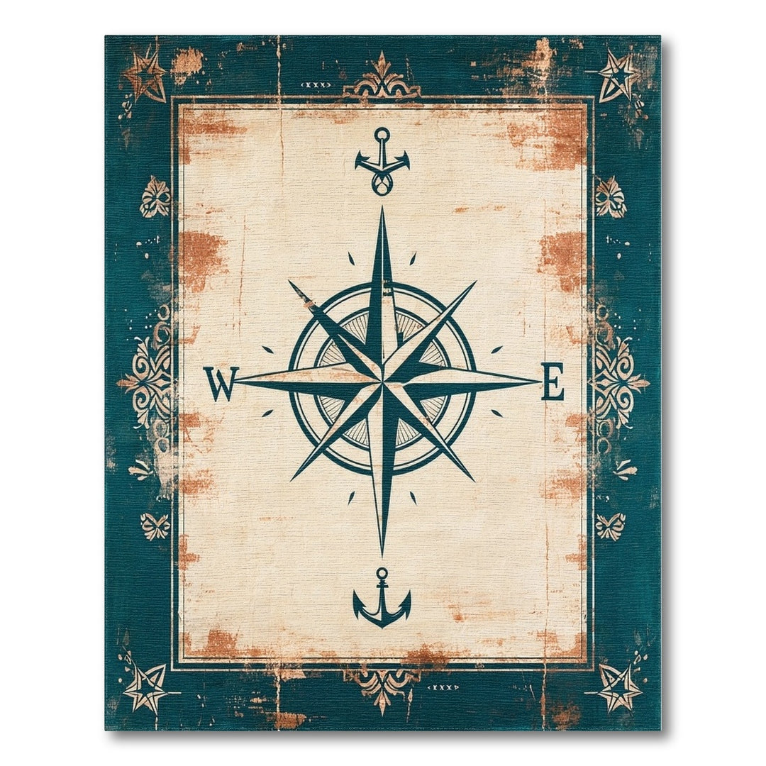 Nautical Compass Distressed Vintage Area Rug