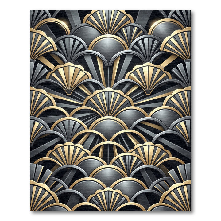 Art Deco Gold Black Fan Rug