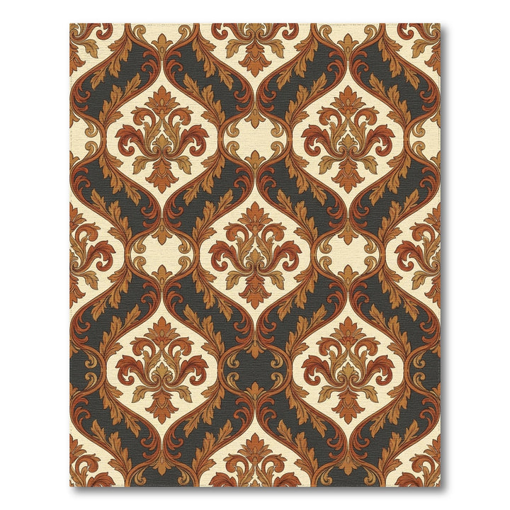 Vintage Ochre Scrollwork Damask Rug