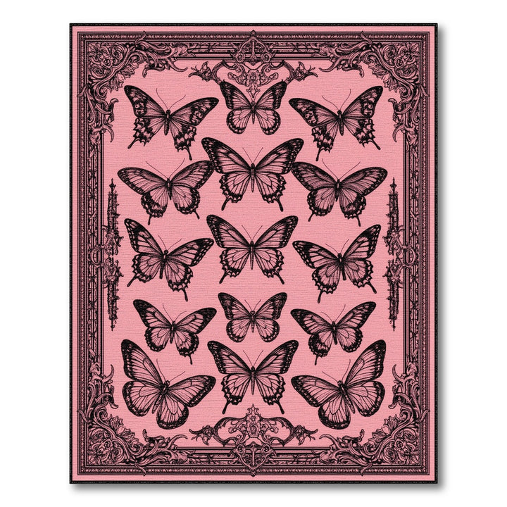 Pink Floral Vintage Pink Butterfly Vintage Area Rug