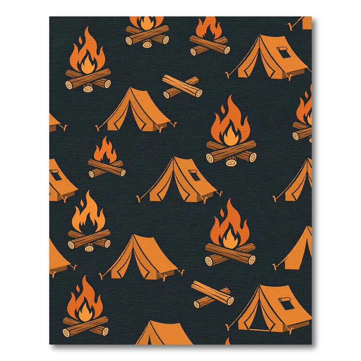 Orange Campfire Tent Illustration Rug