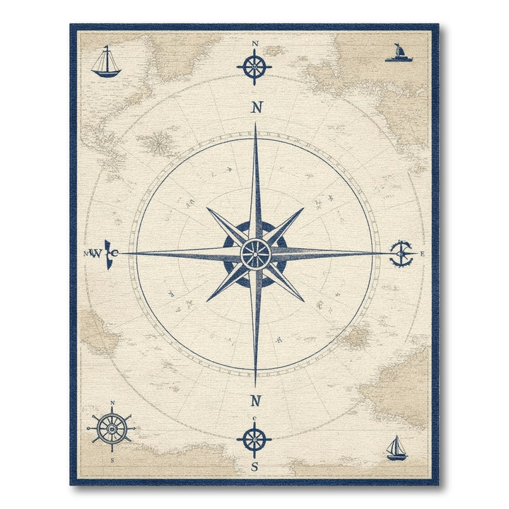 Distressed Vintage Blue and Teal Vintage Nautical Compass Blue Area Rug
