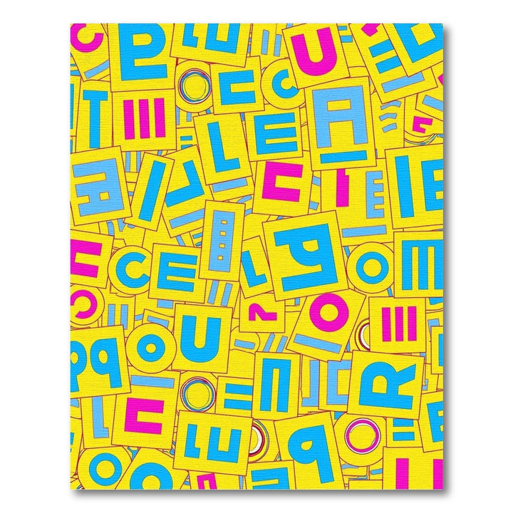 Bright Yellow Letter Squares Collage Rug