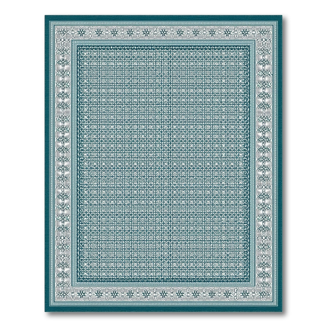 Teal Persian Area Rug with Ornate Border