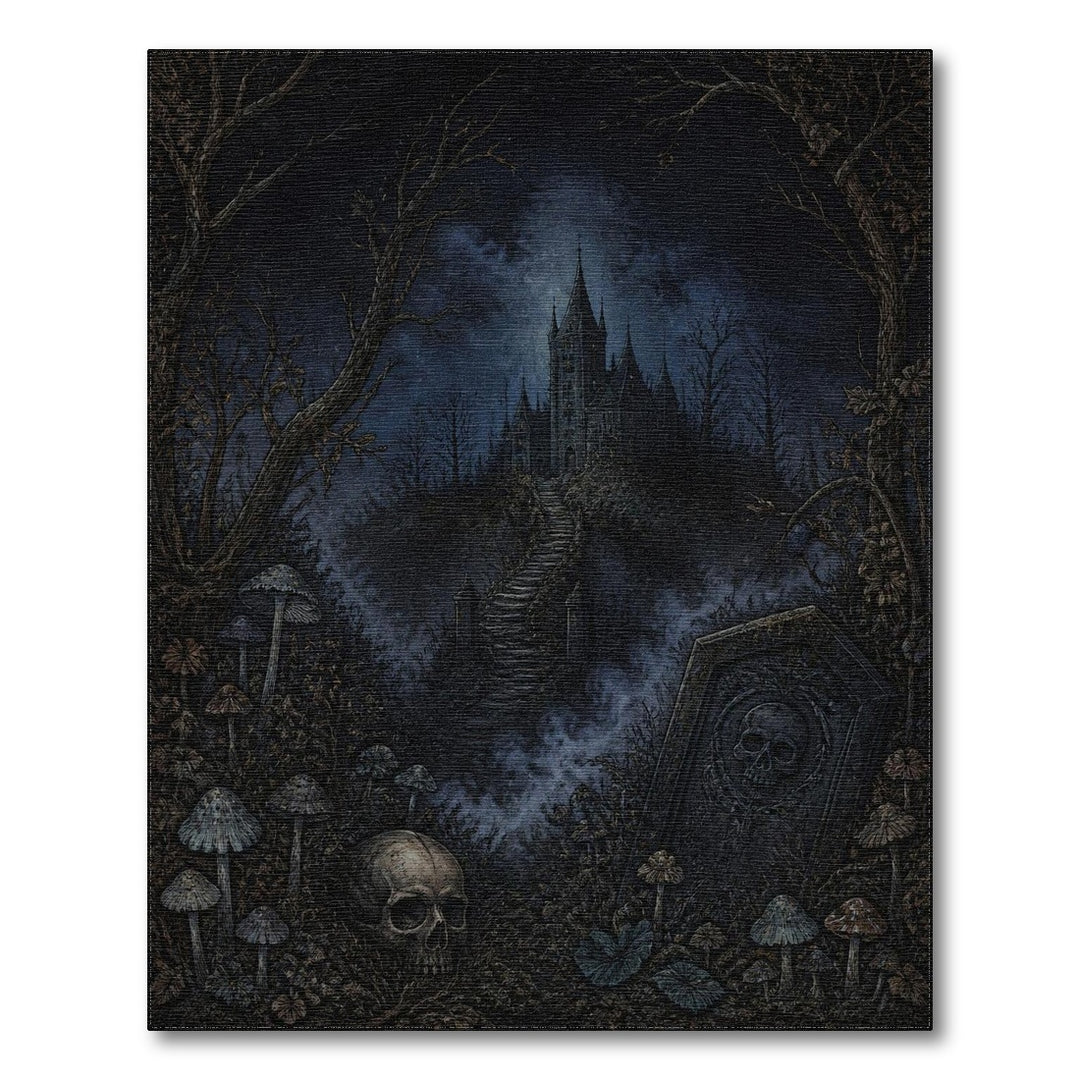 Gothic Castle Skull Distressed Area Rug