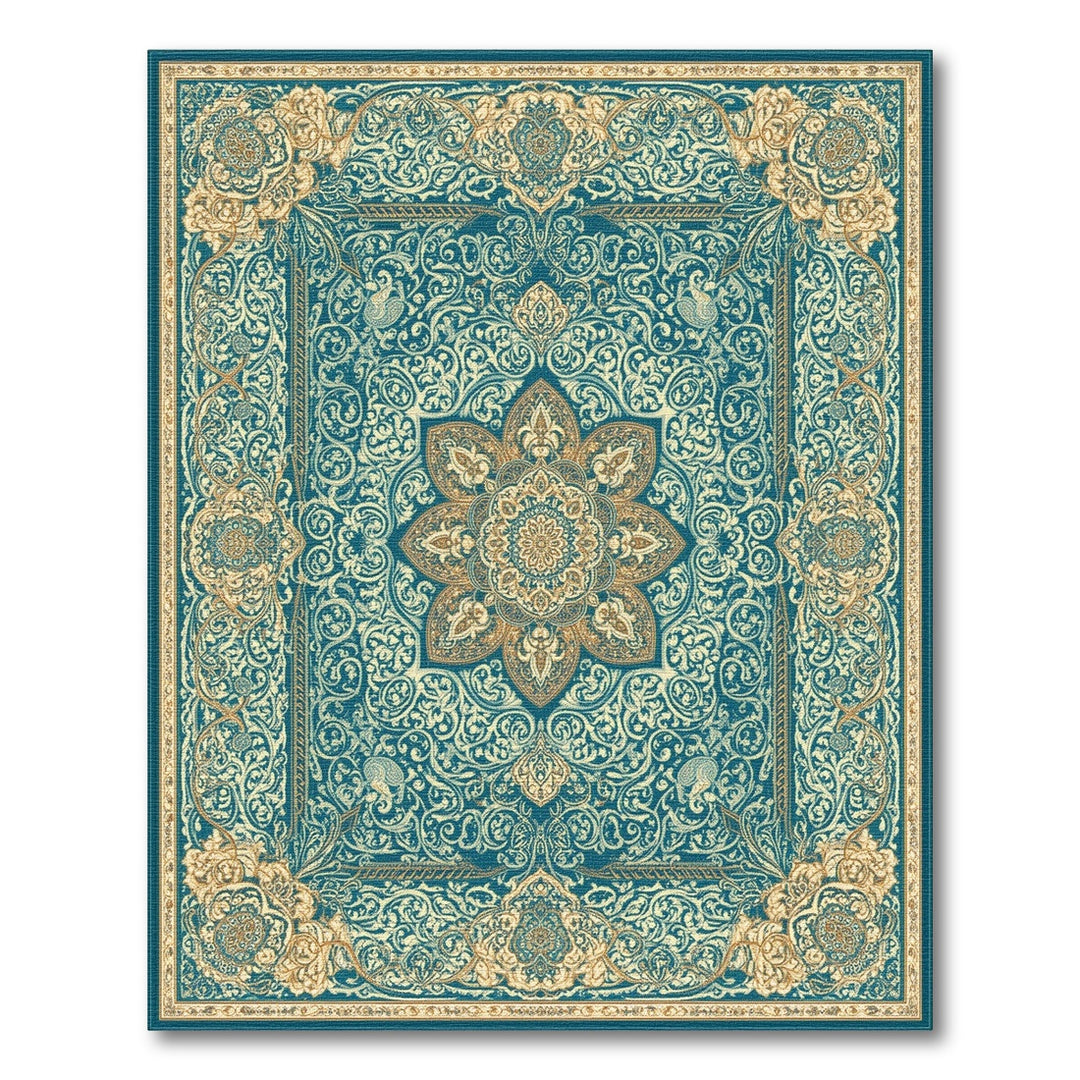 Teal Gold Traditional Persian Medallion Rug