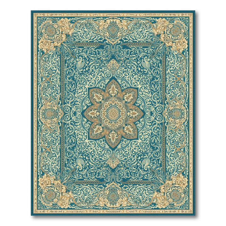 Teal Gold Traditional Persian Medallion Rug
