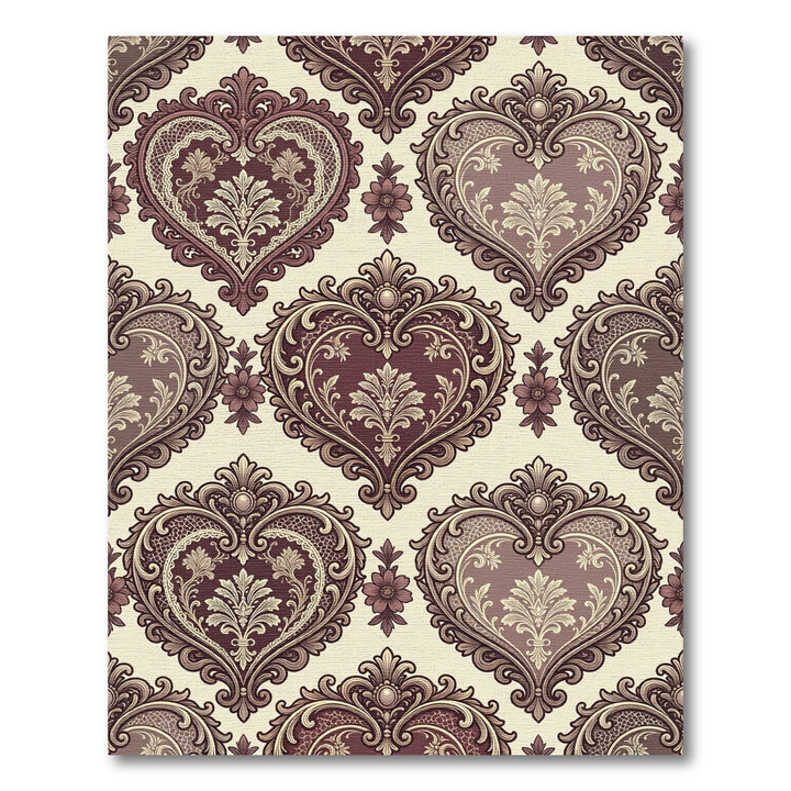 Ornate Burgundy Heart Damask Rug