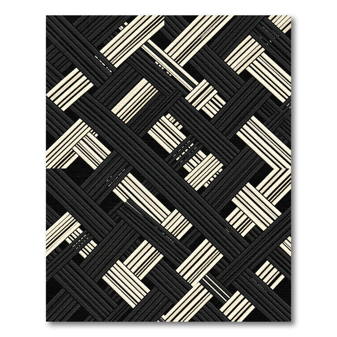 Black Cream Woven Intersecting Lines Rug