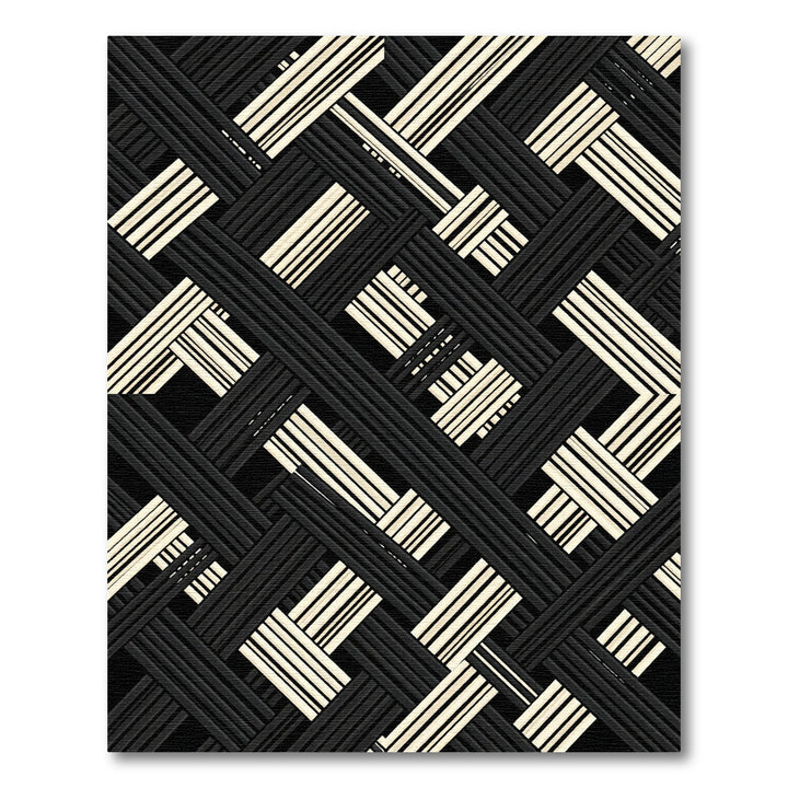 Black Cream Woven Intersecting Lines Rug