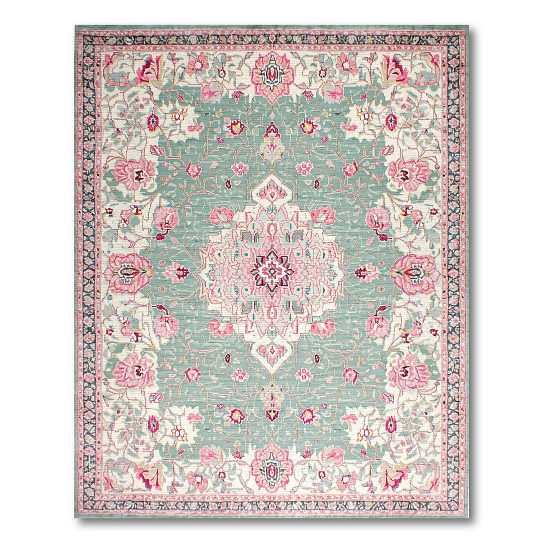 Teal Floral Medallion Vintage Blue and Teal Area Rug