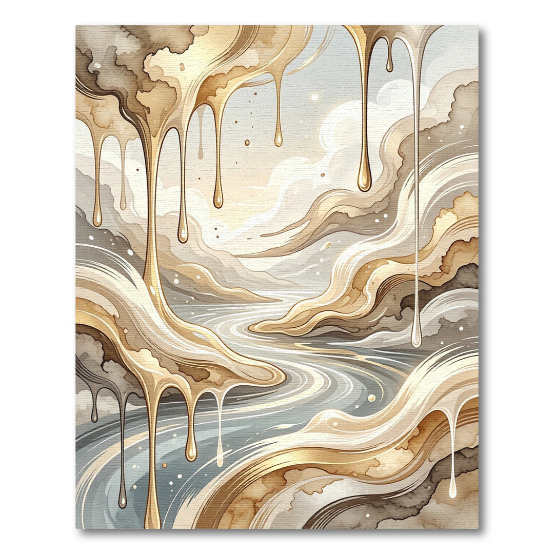 Golden Drip Abstract Watercolor River Rug