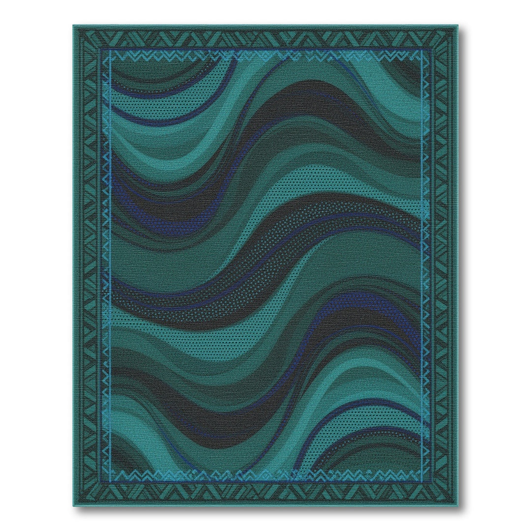 Teal Wave Abstract Area Rug