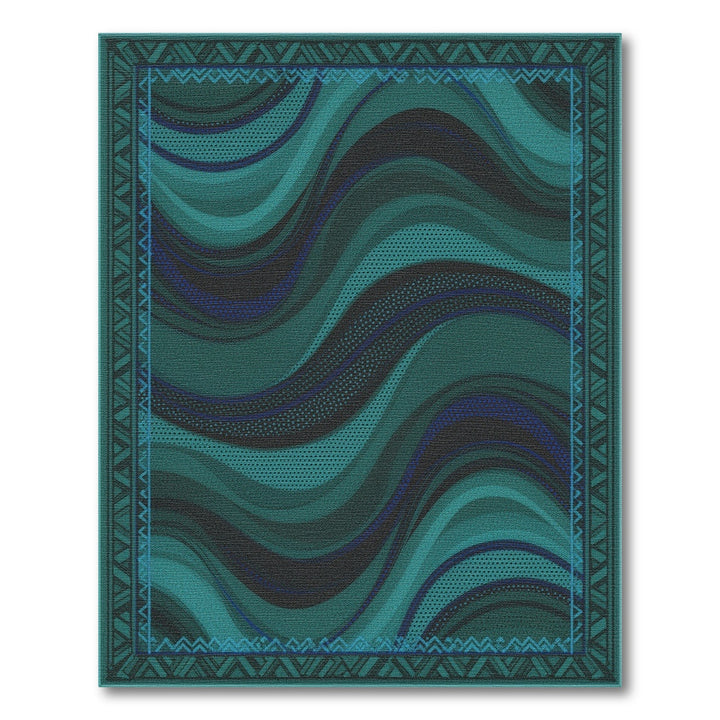 Teal Wave Abstract Area Rug