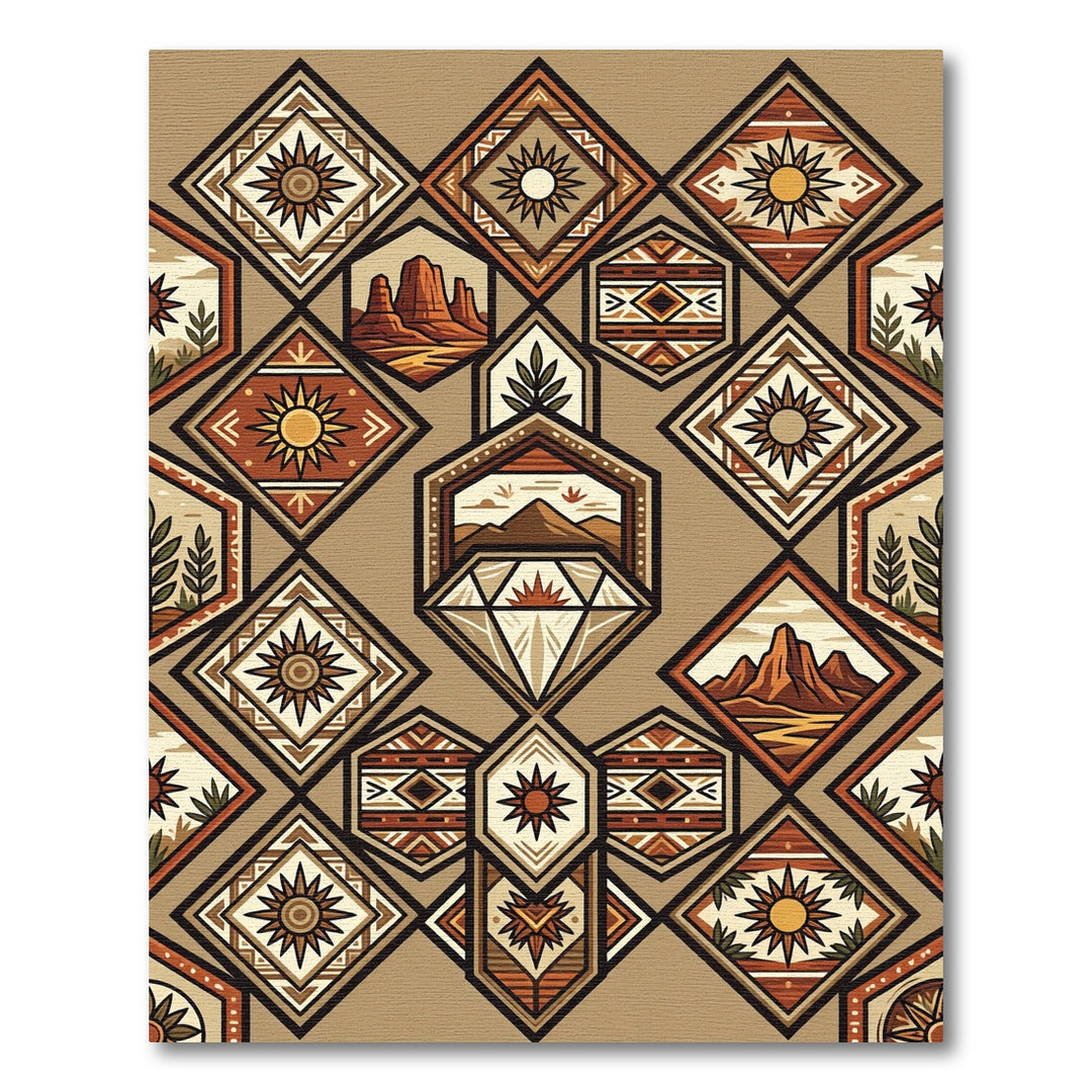 Southwestern Sun Diamond Landscape Artwork Rug