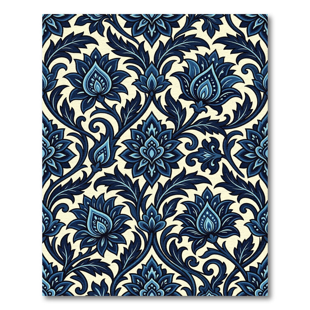 Deep Indigo Scrolling Floral Rug