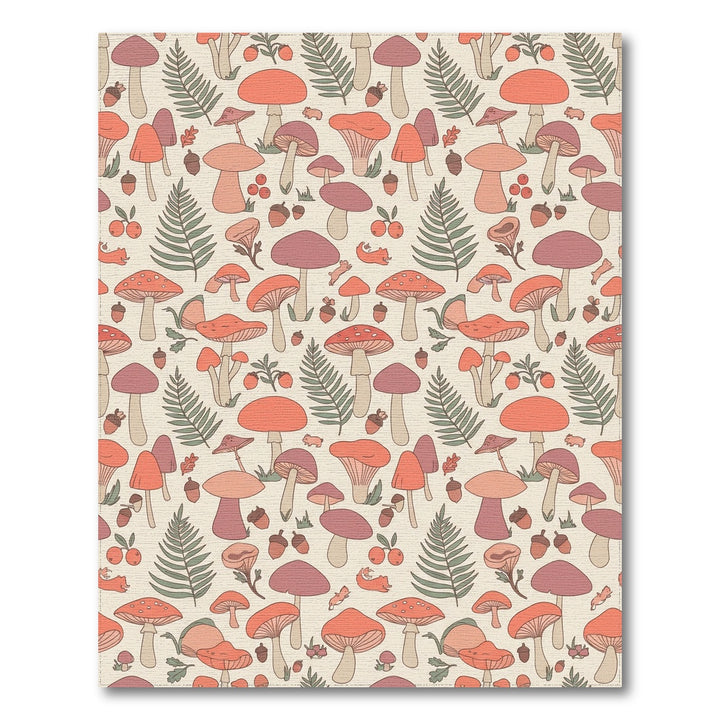 Retro Woodland Mushroom Fern Squirrels Rug
