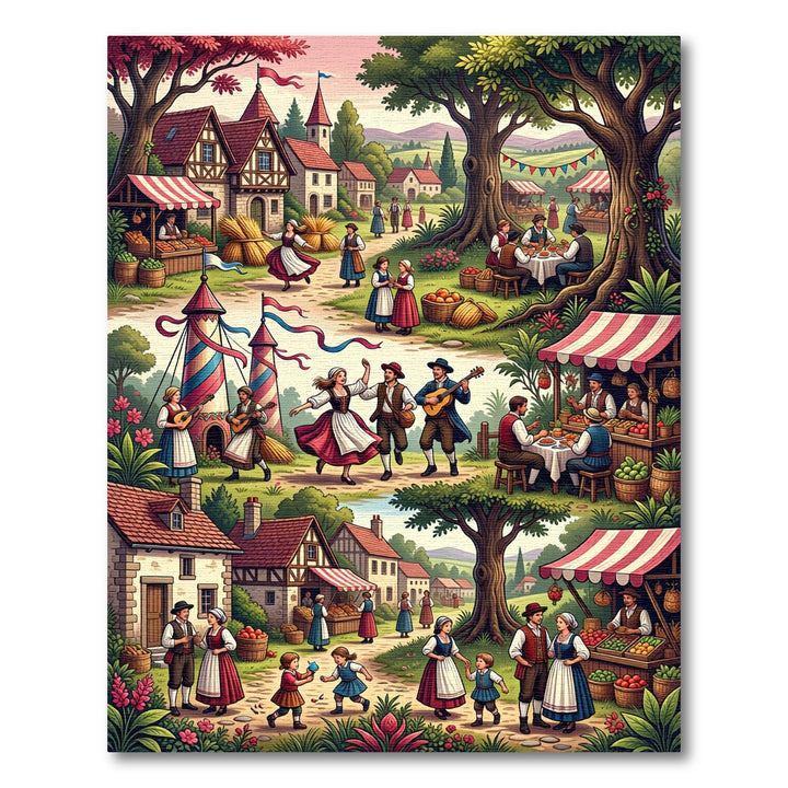 Fairytale Village Celebration Scene Rug