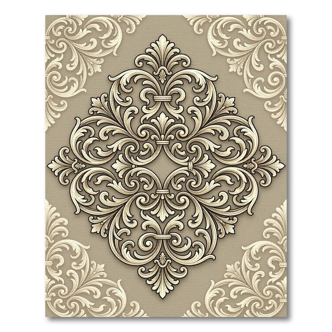 Elegant Gold Scrolled Damask Rug