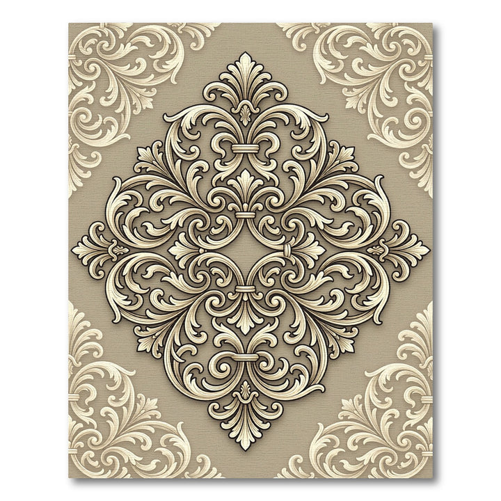 Elegant Gold Scrolled Damask Rug