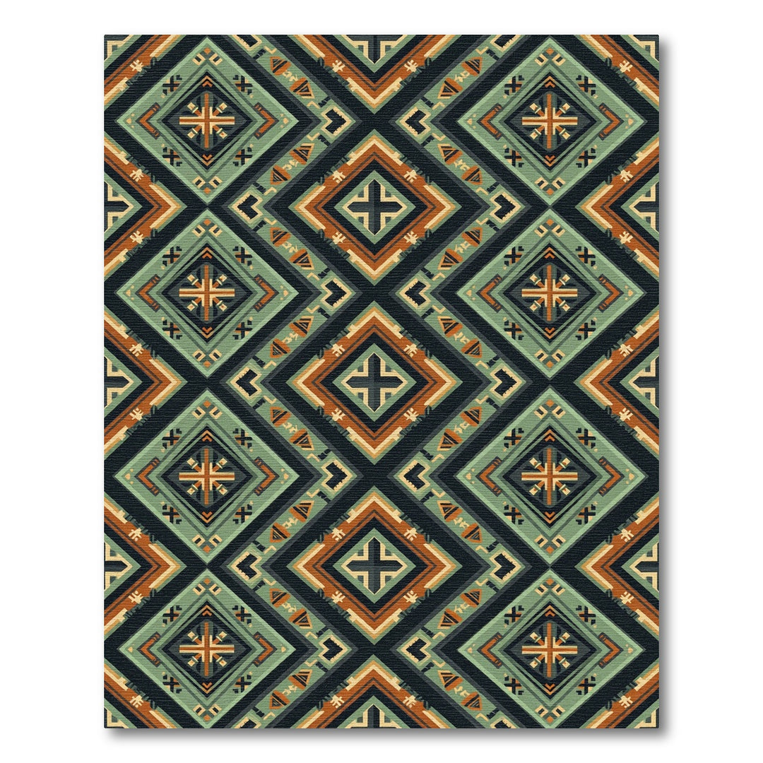 Geometric Diamond Sage Orange Composition Rug