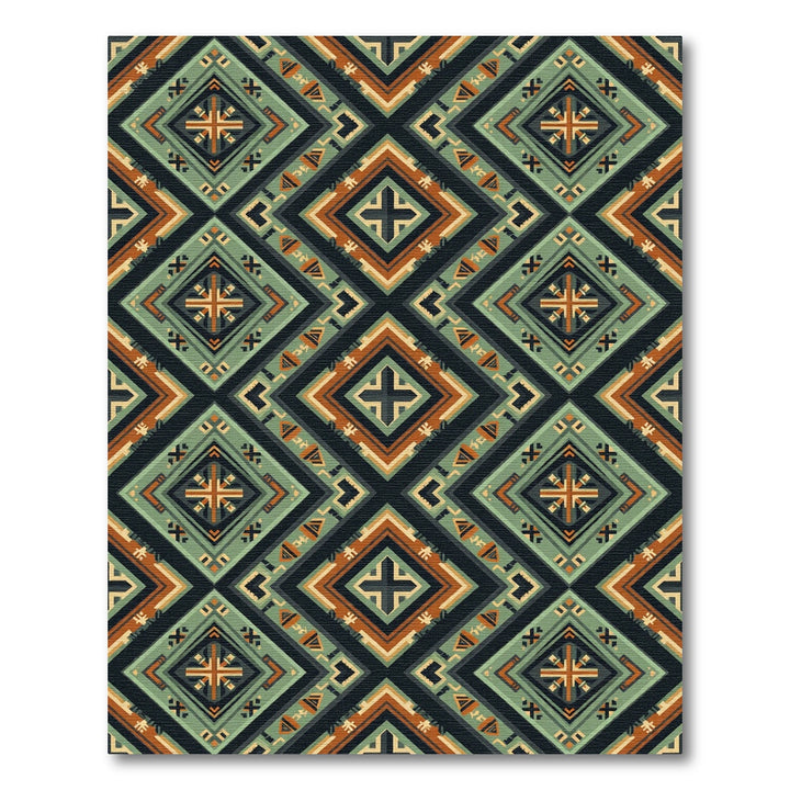 Geometric Diamond Sage Orange Composition Rug