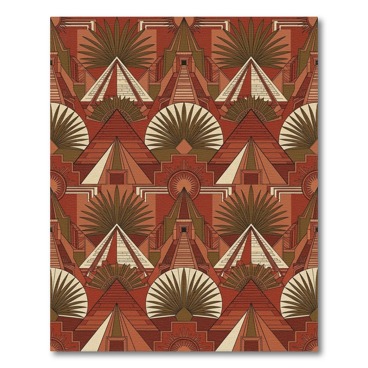 Terracotta Aztec Pyramid Sunburst Garden Rug