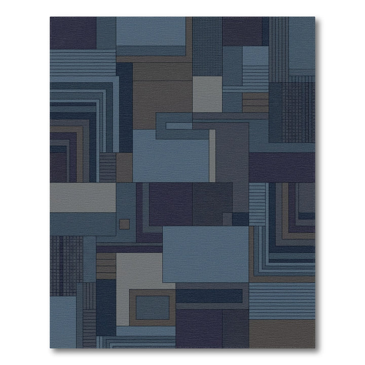 Modern Deep Blue Geometric Blocks Rug