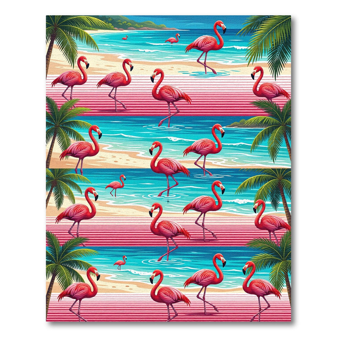 Tropical Pink Flamingos Beach Stripe Rug