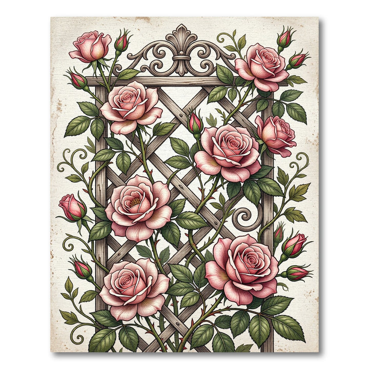 Vintage Pink Rose Garden Lattice Rug