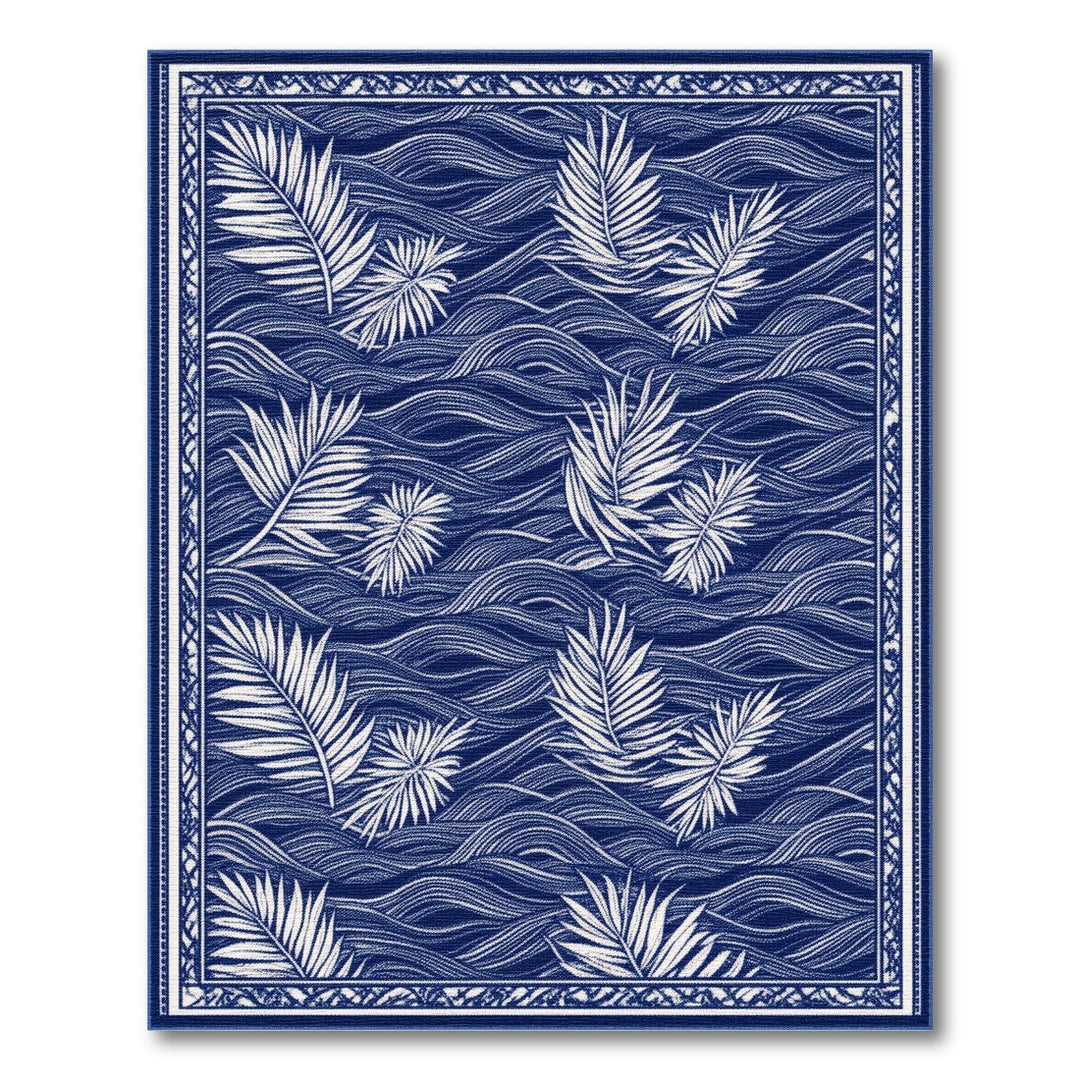 Blue Palm Wave Area Rug
