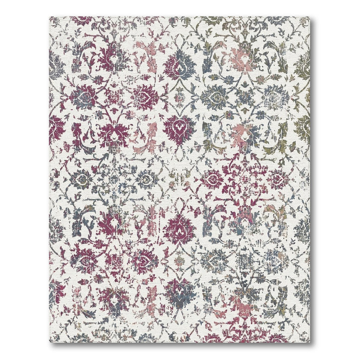 Distressed Purple Floral Scrollwork Rug