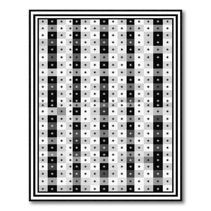 Black White Star Checkered Area Rug